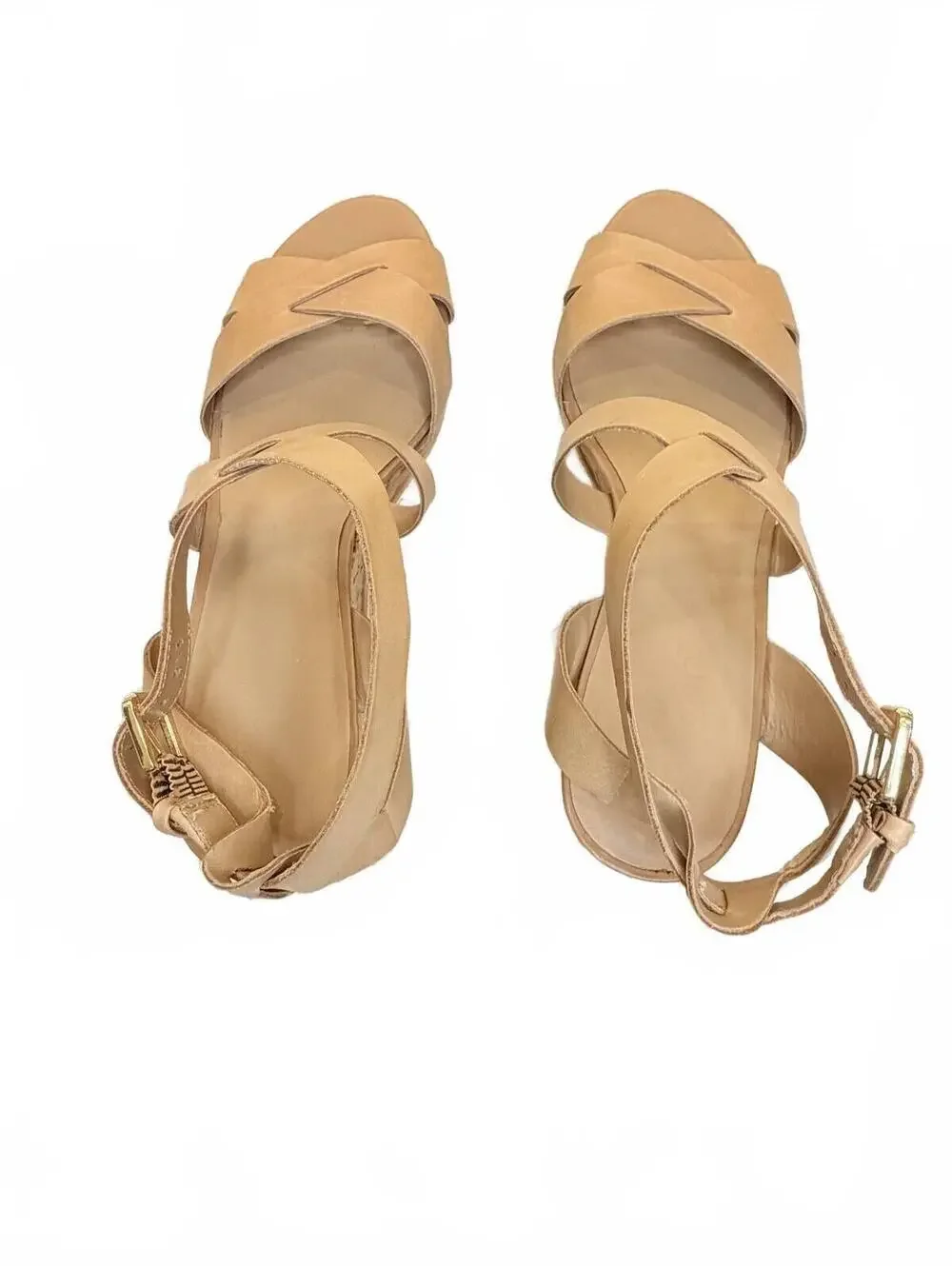 FRANCO SARTO Sophie Tan Leather Platform Wedge Sandals Ankle Strap 8.5‎